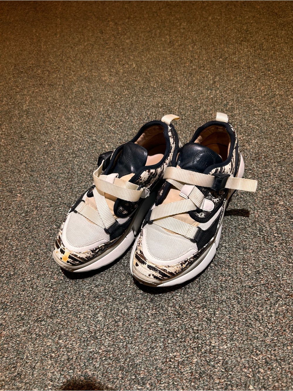 Chloé Leather Printed Sneakers Neutral & Black Mixed-Media Strap
